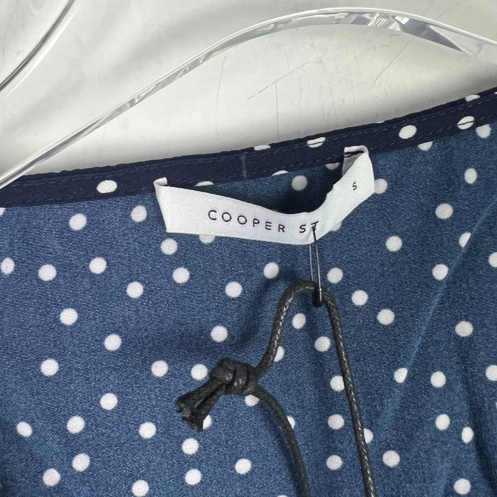 NWT Cooper St Printed Short Sleeve Wrap Mini Dress Navy Polka Dots Size Small S - Picture 7 of 13
